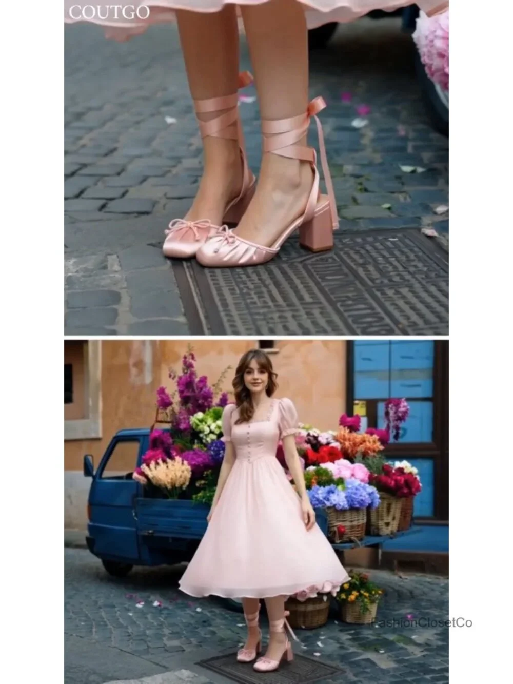 Ballet Heels for Women Satin Bow Chunky Block Heel Pumps Lace Up